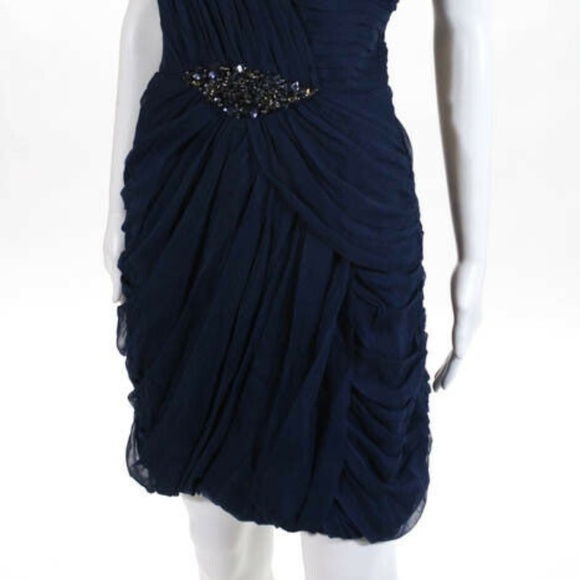 Kurt Thomas Blue Silk One Shoulder Jeweled Dress 6 - Picture 4 of 8